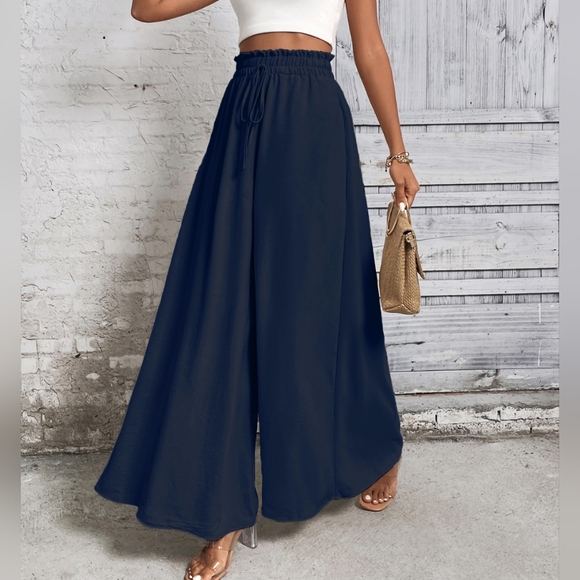 Lovely Rosetta Pants - Women's Navy Wide-Leg High Waist Pants